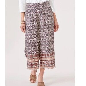 Democracy Women's Med Skyrise Pull On Printed Cropped Distressed Pants